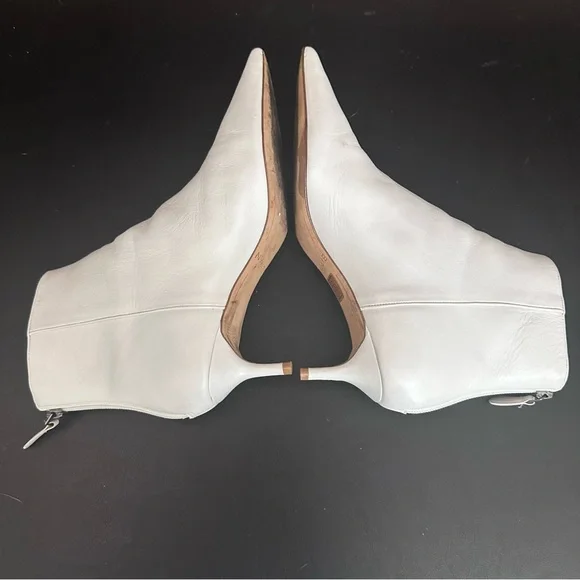 Blogger Fav! Alexandre Birman Women's White Leather Kitten Heels Ankle Boots 37 - Picture 11 of 14